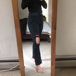 Black distressed mom jeans